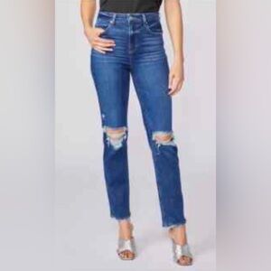 PAIGE Stella High Rise Straight Leg Distressed Jeans - Dark Wash - Size 26